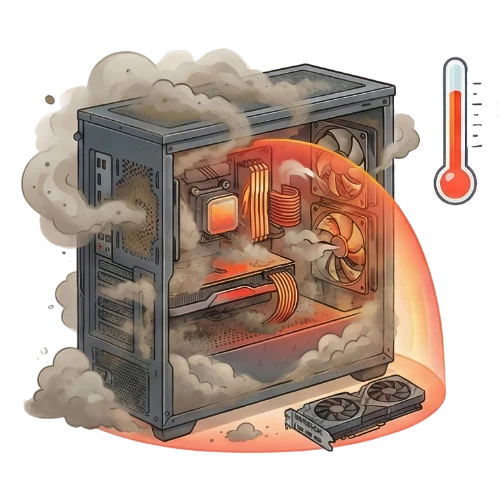 Иллюстрация пыли на радиаторе и вентиляторе компьютера