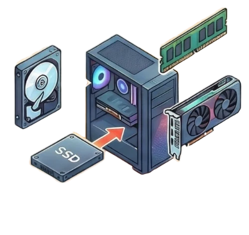 Иллюстрация комплектующих для апгрейда: SSD, память и видеокарта